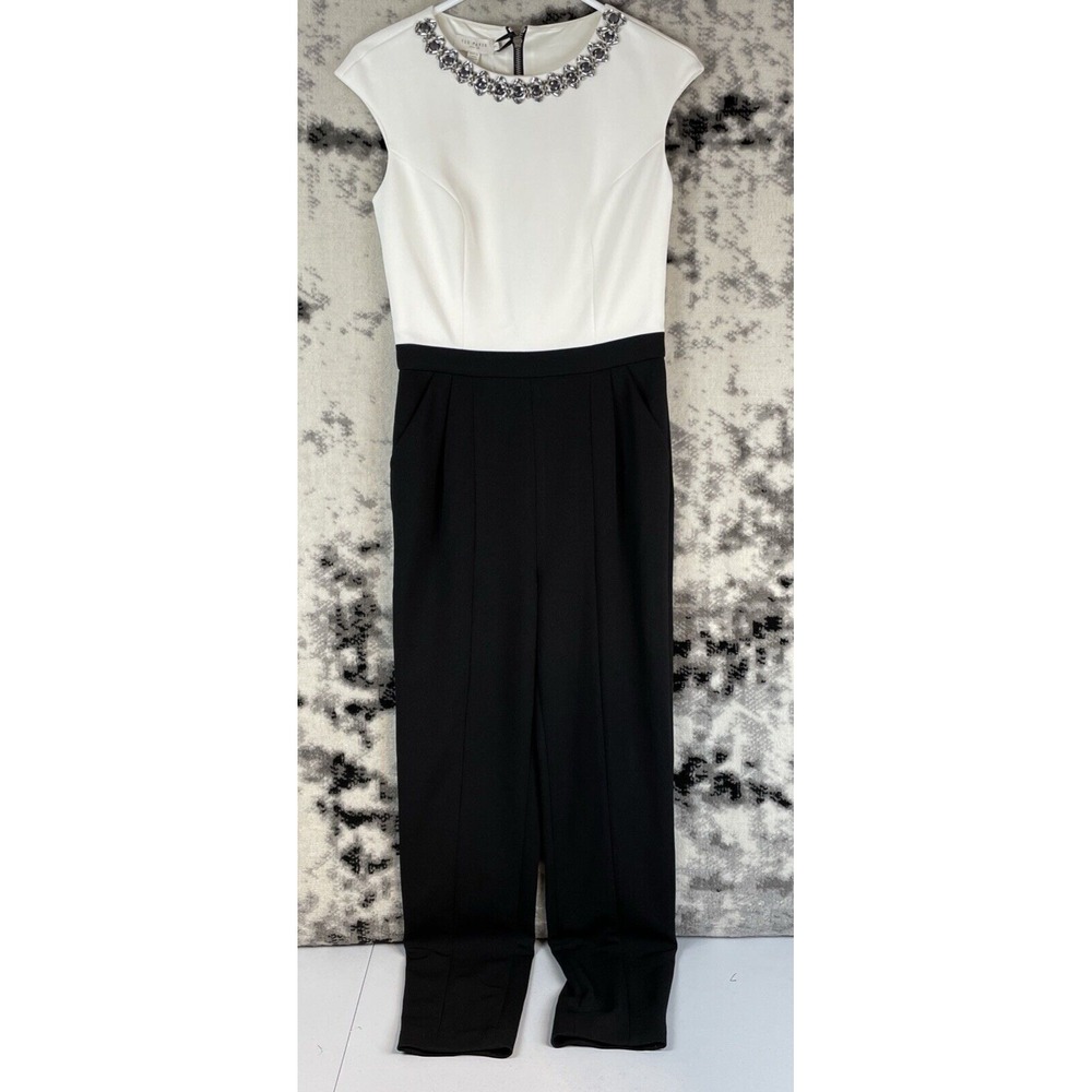 New Ted Baker Indya Tapered Jumpsuit‎ Women's Size 1 Embellished Colorblock